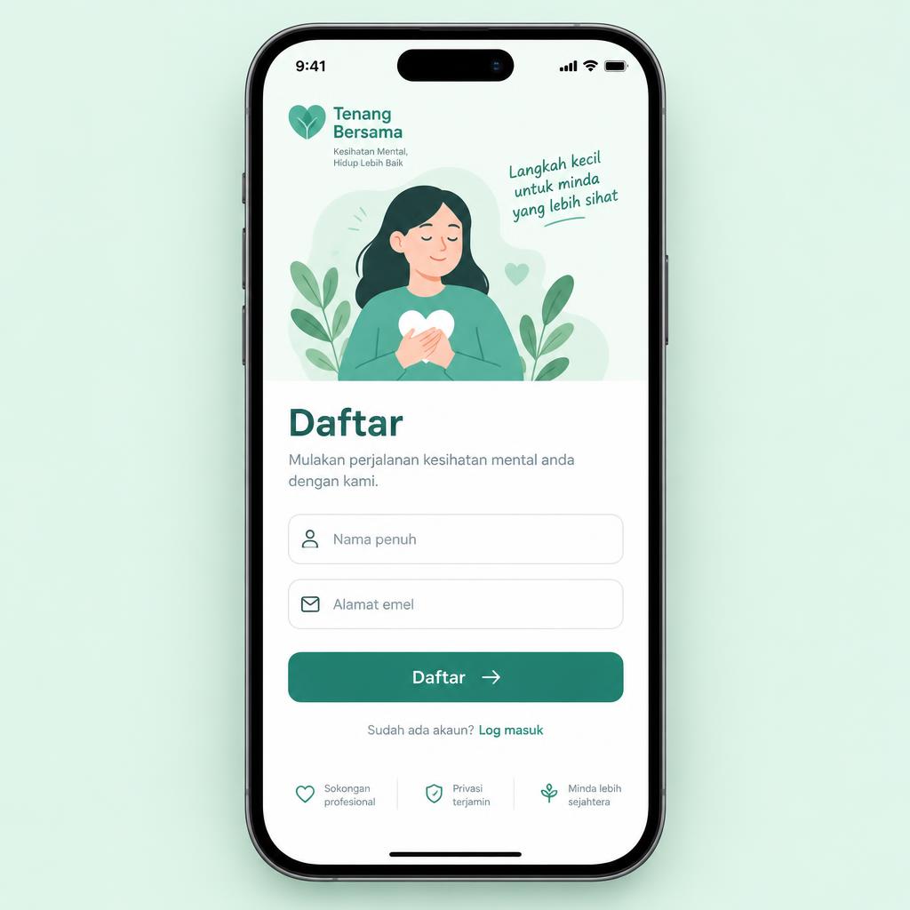 Skrin pendaftaran aplikasi Jiwa Sejahtera di telefon pintar